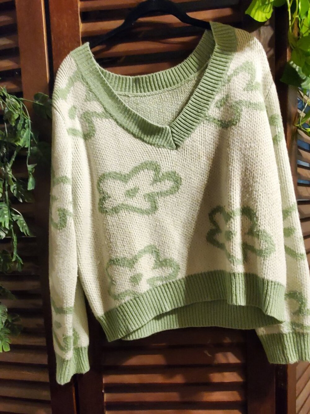 Mint & White Flower Sweater